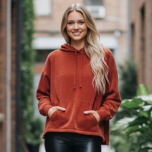 Spring+Mercer | Rich Rust Orange color Cowlneck Brushed Corduroy Sweater Top